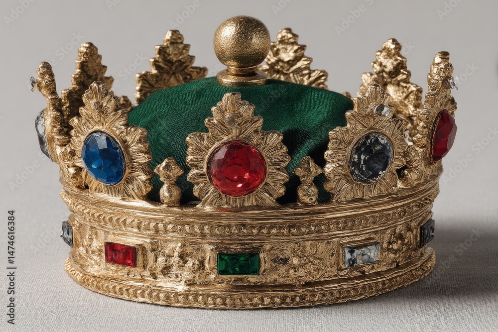 Aufkleber intricately designed golden crown with colorful gemstones displayed on a neutral background showcasi