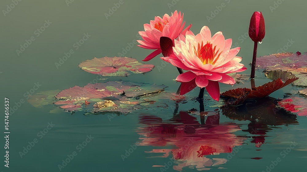Poster lotus flower on the water on the right side empty space for text