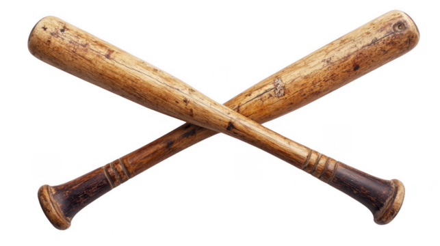 Vintage Crossed Wooden Baseball Bats on PNG transparent background