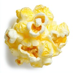 Closeup shot of crunchy popcorn on white background, single popped corn kernel on white, Single popcorn close-up on clean background, Popcorn isolated on white, Single popcorn snack isolated on white