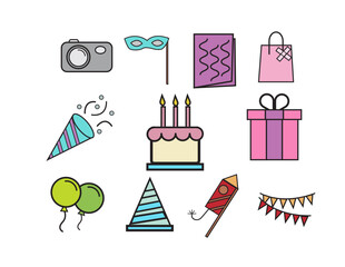  Colorful Party Celebration Icons: Cake, Gifts, Balloons & More