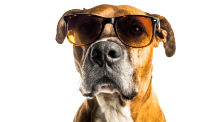 Dog wearing sunglasses with a confident expression