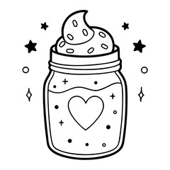 Ice Cream Mason Jar silhouette, Doodle Style Dessert vector Illustration

