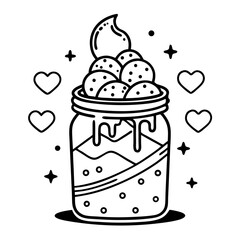 Ice Cream Mason Jar silhouette, Doodle Style Dessert vector Illustration

