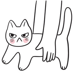 Cute cartoon lines of a fat cat with a funny face doodle.