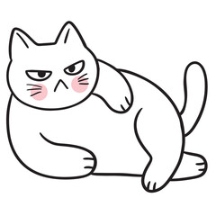 Cute cartoon lines of a fat cat with a funny face doodle.