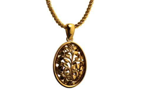 Elegant gold pendant with intricate tree design on a chain