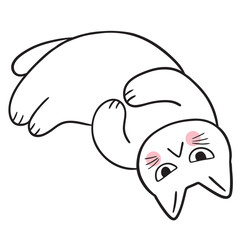 Cute cartoon lines of a fat cat with a funny face doodle.