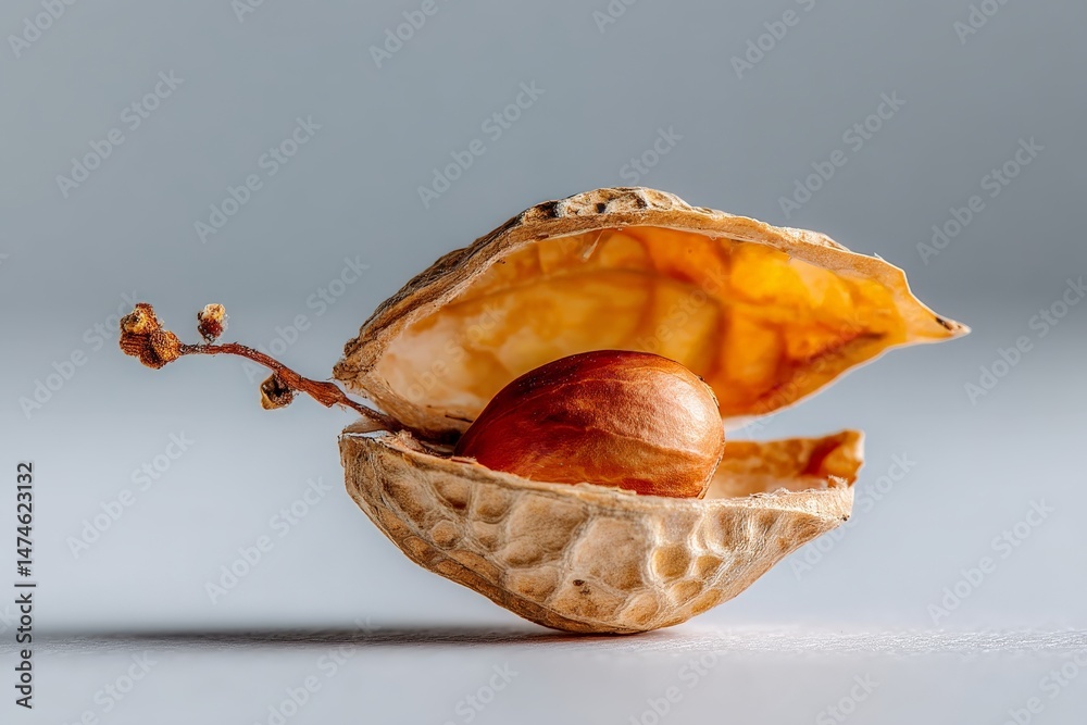 Aufkleber Nut in a shell rests on a smooth surface, showcasing its natural texture and color in soft lighting