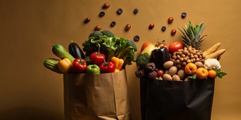 Surreal Healthy Food in Paper Bags: Vibrant Still Life Photography