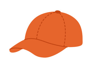 Orange baseball cap. Sun protection headdress. Summer headwear for women and men. Headgear for sports, running, fitness training. Vector flat illustration isolated on white background