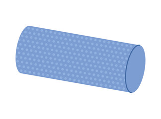 Blue massage foam roller. Myofascial release equipment. MFR. Fascia and muscle relaxation. Fitness, pilates, yoga. Health care, rehabilitation. Vector flat illustration isolated on white background