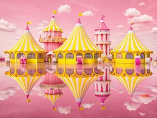 Fototapeta premium Surreal Jahrmarkt: Twisted Carnival Funhouse, Dreamlike Fairground