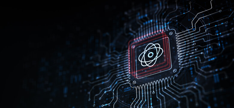 Quantum Computing Revolutionizing Information Processing Illustrated on a Processor Touched by a Human Hand.