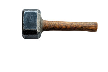 A weathered, hexagonal-headed mallet with a worn wooden handle