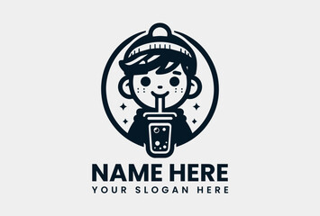 Obraz premium Bold Boba Drink Boy Graphic. Fun Youth Design