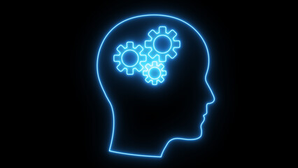 Glowing Neon Critical thinking Icon Isolated on Black Background