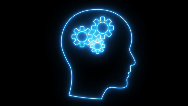 Glowing Neon Critical thinking Icon Isolated on Black Background