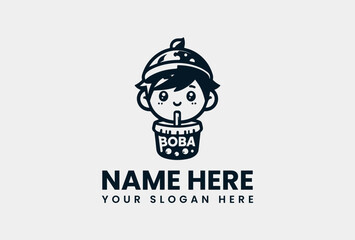 Stylized Boba Boy Vector Graphic. Cute Drink Character Design