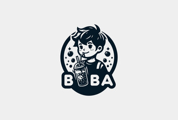 Stylized Boba Boy Vector Graphic. Cute Drink Character Design