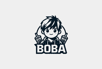 Stylized Boba Boy Vector Graphic. Cute Drink Character Design