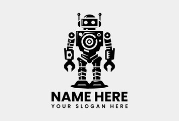 Bold Robot Head Graphic. Modern Vector Logo Design