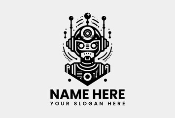 Detailed Robot Silhouette Vector Logo Classic Sci-Fi Motif
