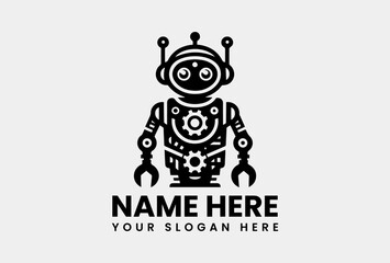 Detailed Robot Silhouette Vector Logo Classic Sci-Fi Motif
