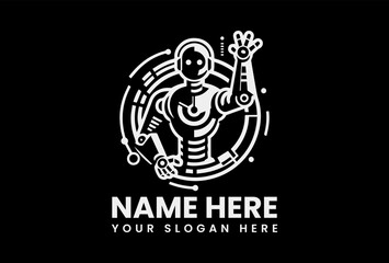 Detailed Robot Silhouette Vector Logo Classic Sci-Fi Motif