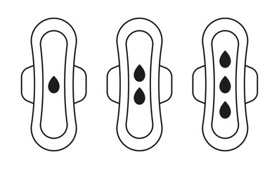 Sanitary pads icon. Intensity of use of a feminine sanitary napkin. A set of menstruation line icons. Hygienic product. Vector illustration EPS 10