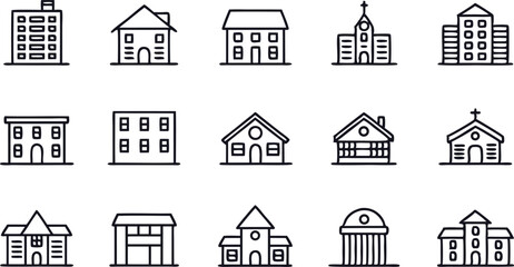Fototapeta premium building thin line icons set house office build (1).eps