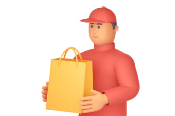 A 3d delivery boy with a bag