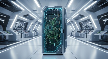 Server Rack in Futuristic Control Room