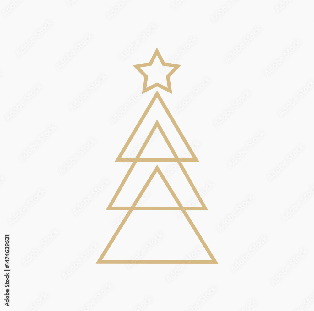 Wall mural abstract christmas tree line icon with star in gold color. christmas design element. vector illustra