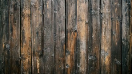 Naklejka premium Vintage Dark Brown Wooden Wall Texture with Aged Rustic Planks for Interior Design, Decorative Backgrounds, or Farmhouse Style Home Decor. Natural Cracks, Weathered Surface