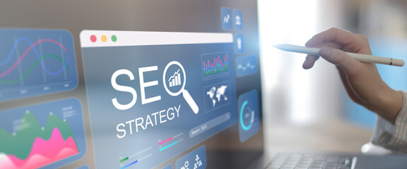 EO Strategy Development and Digital Marketing Analytics Technology Concept.