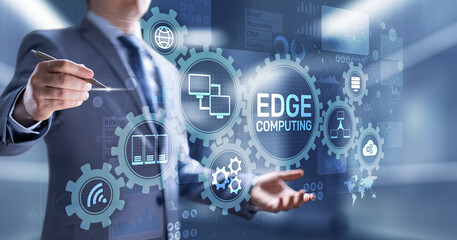 Edge computing modern IT technology on virtual screen concept.