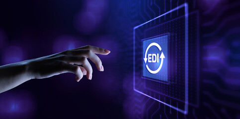 EDI Electronic Data Interchange System Visualization on Virtual screen.
