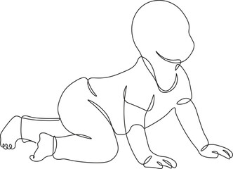 Baby crawling in continuous line drawing style. Sketch of cute baby in minimalist black linear isolated on white background. Vector illustration