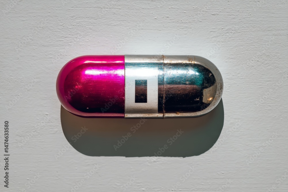 Aufkleber Creative representation of a colorful capsule on a textured surface in bright lighting
