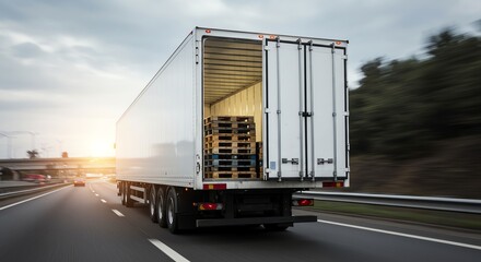 White Truck with Pallets on Highway