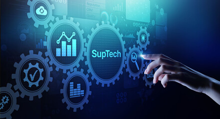 Suptech Regtech Supervisory Regulation technology concept on virtual screen.