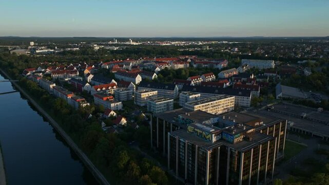 Aerial drone view of R&ouml;thenbach Ost in Nuremberg-West, Germany.