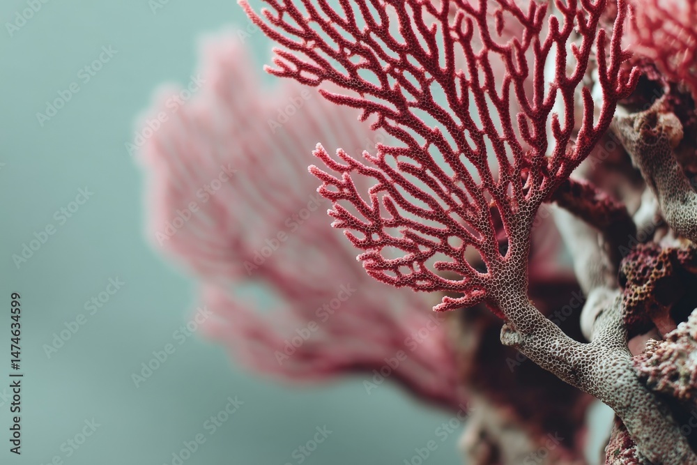 Poster Vibrant red coral showcasing intricate patterns in a shallow underwater environment
