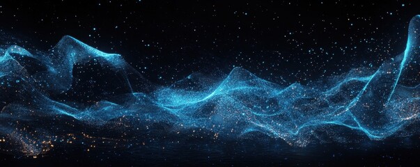 Fototapeta premium Abstract Blue Wave with Star in Dark Background