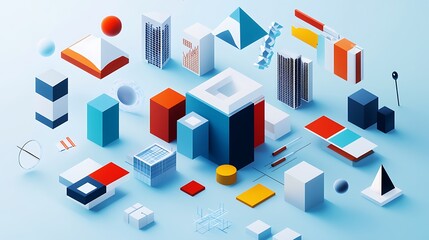 Fototapeta premium Abstract composition of geometric shapes in varying colors and forms