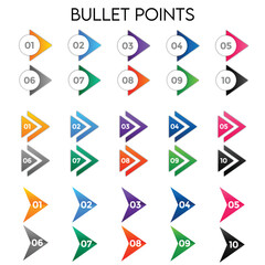 Arrow directional bullet points numbers from one to ten