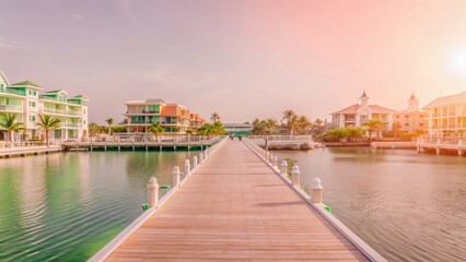 Fototapeta premium Vibrant Avalon Marina & Boardwalk: Colorful Coastal Scene, California
