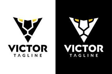 Letter V Lion Beast Victor Logo, beast logo, lion face logo, victory logo design, cool gaming lion eye with angry face looks enemy victor for fighting crazy Vector Icon Symbol Silhouette Illustrations