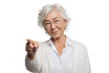 Confident Mature Executive Woman Pointing – Isolated PNG